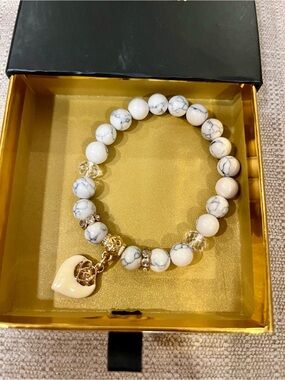 Pandora’s Box White Howlite Beaded Bracelet with Heart Charm